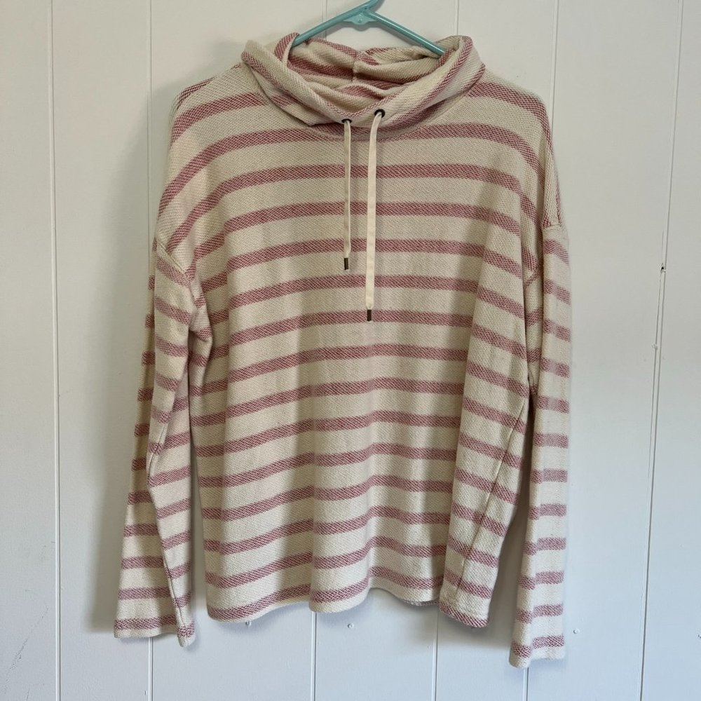 Chaps White & Pink Striped Crop Pullover, Size Small